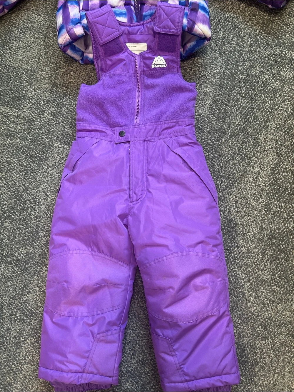Snozu Purple Kids Snow Bibs with Patterned Purple Jacket